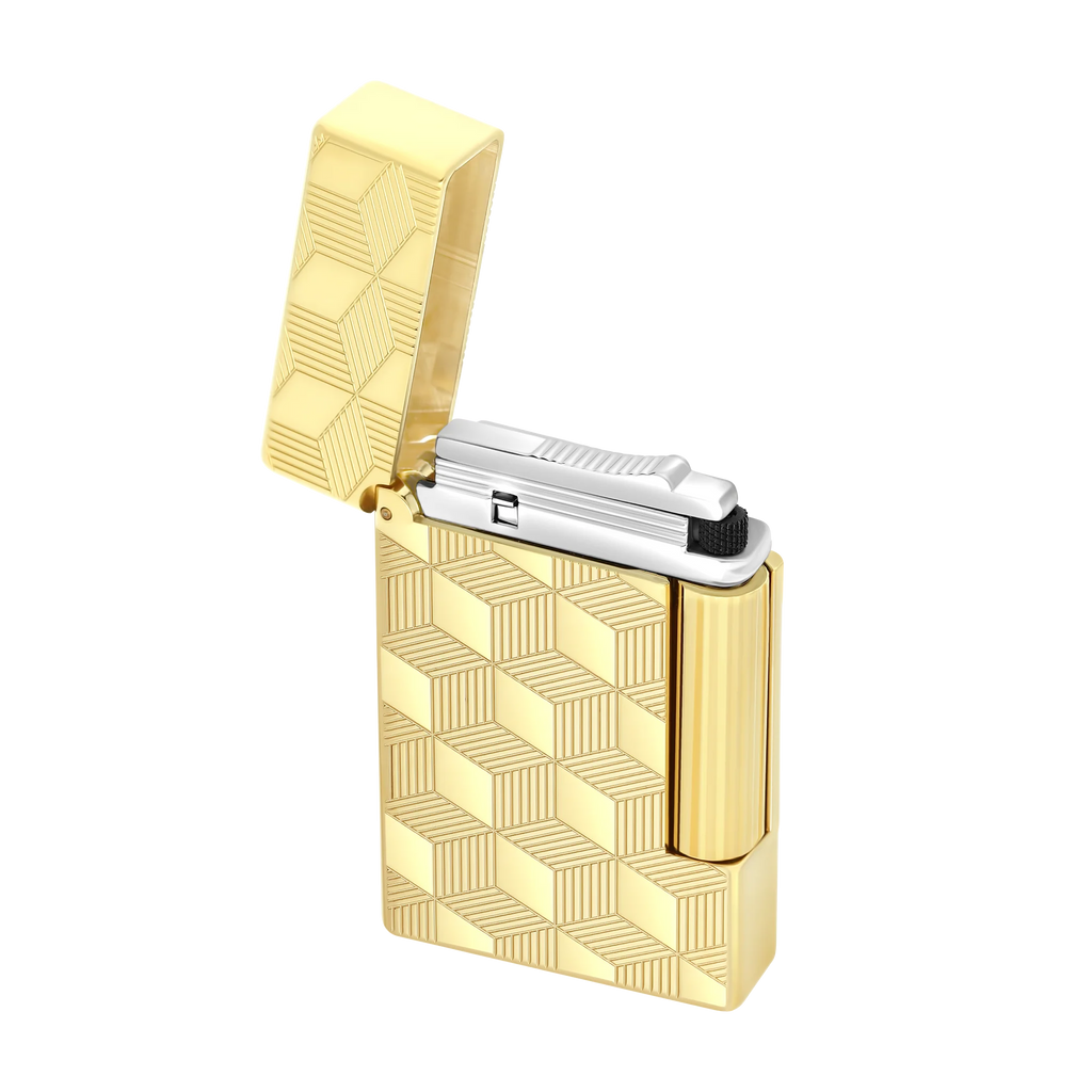 S.T. DUPONT Initial Cube Guilloche Golden Lighter/Briquet 020841