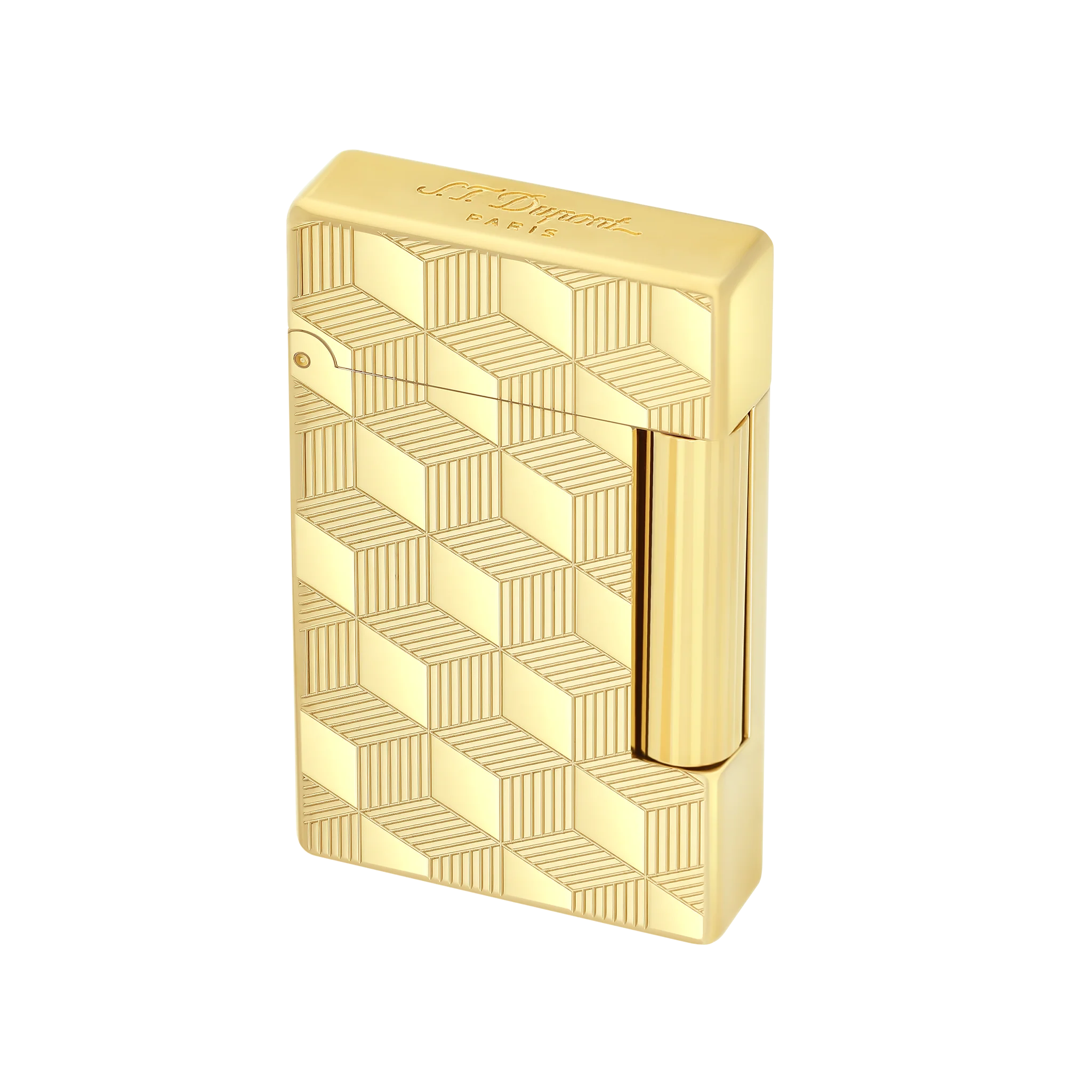 S.T. DUPONT Initial Cube Guilloche Golden Lighter/Briquet 020841