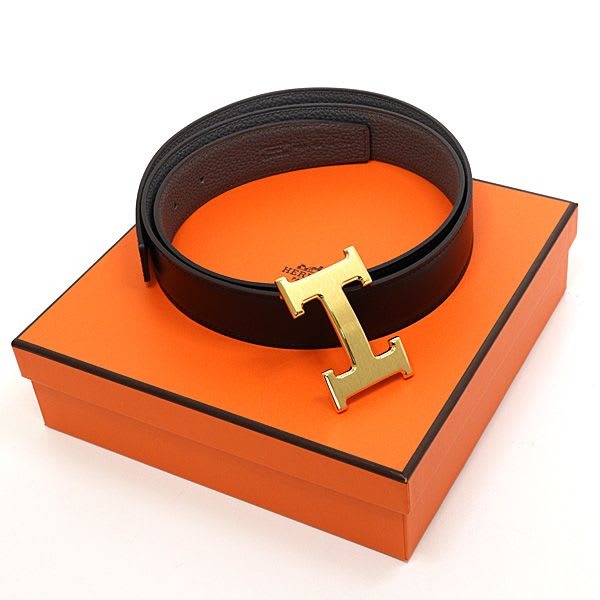 Hermes Belt Buckle H & Leather 32 Box Calf 135 Vaux Togo Black Ethane