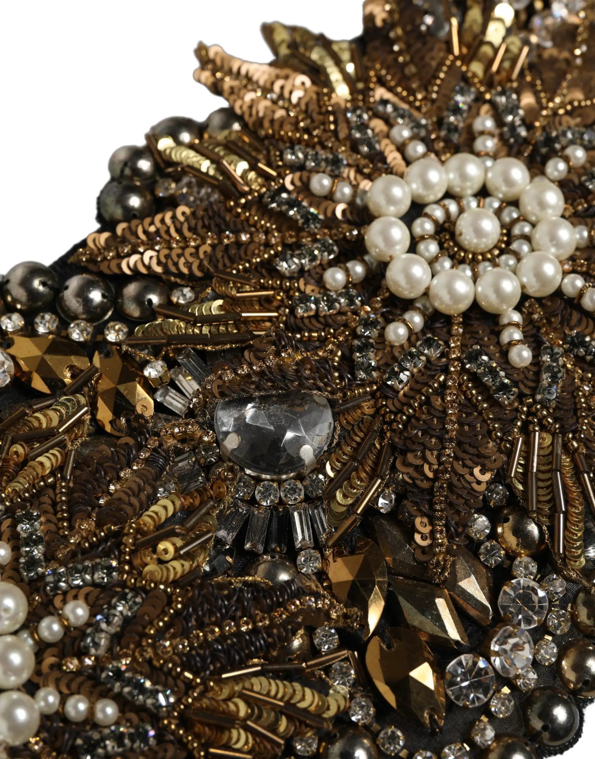 Dolce & Gabbana Black Gold Tone Crystal Brass Flower Brooches Belt
