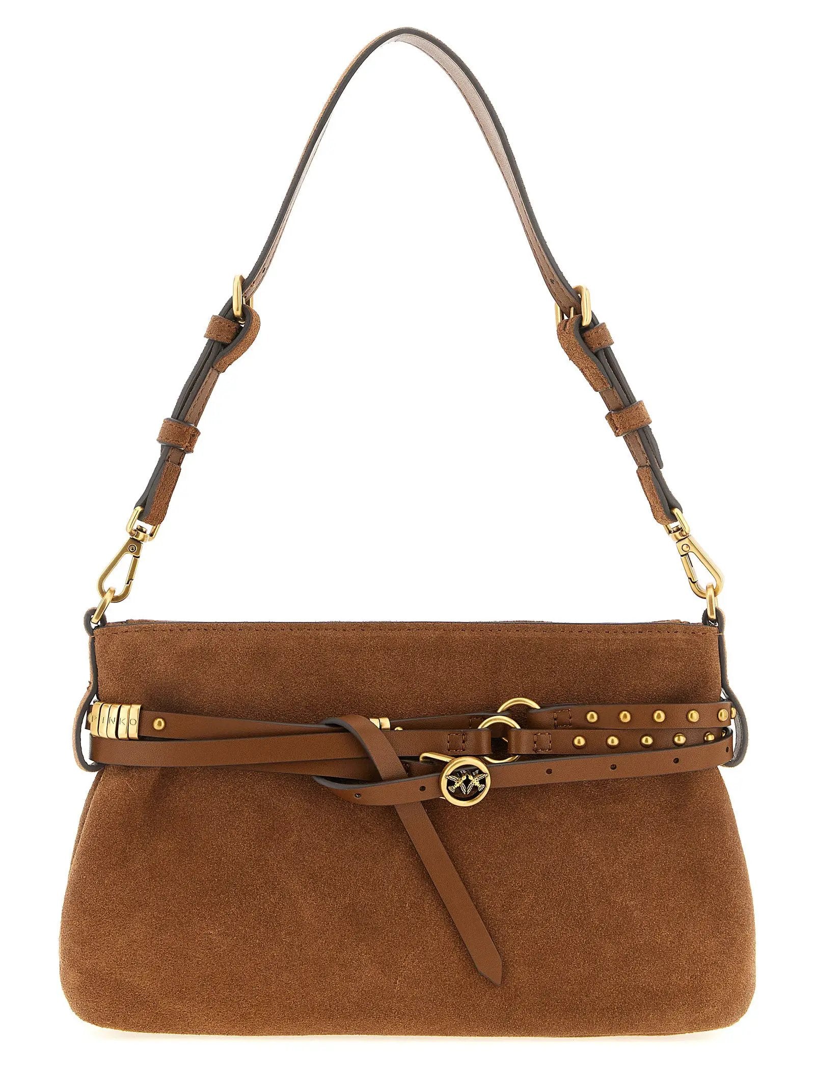 PINKO Brown Lamb Leather Shoulder Bag