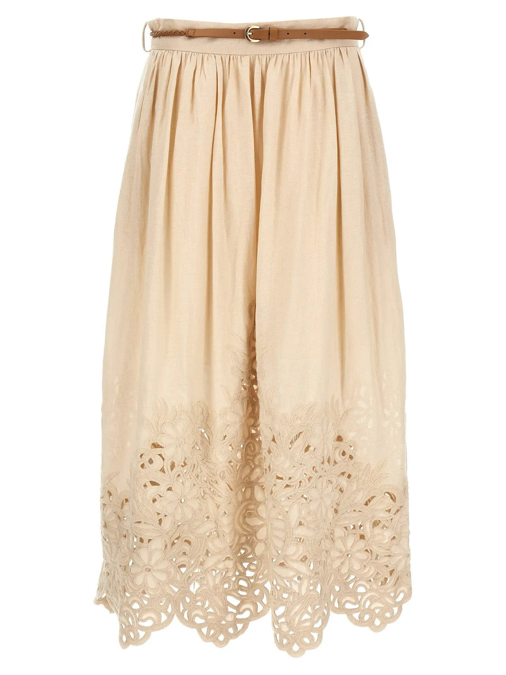 Zimmermann Beige Linen Midi Skirt