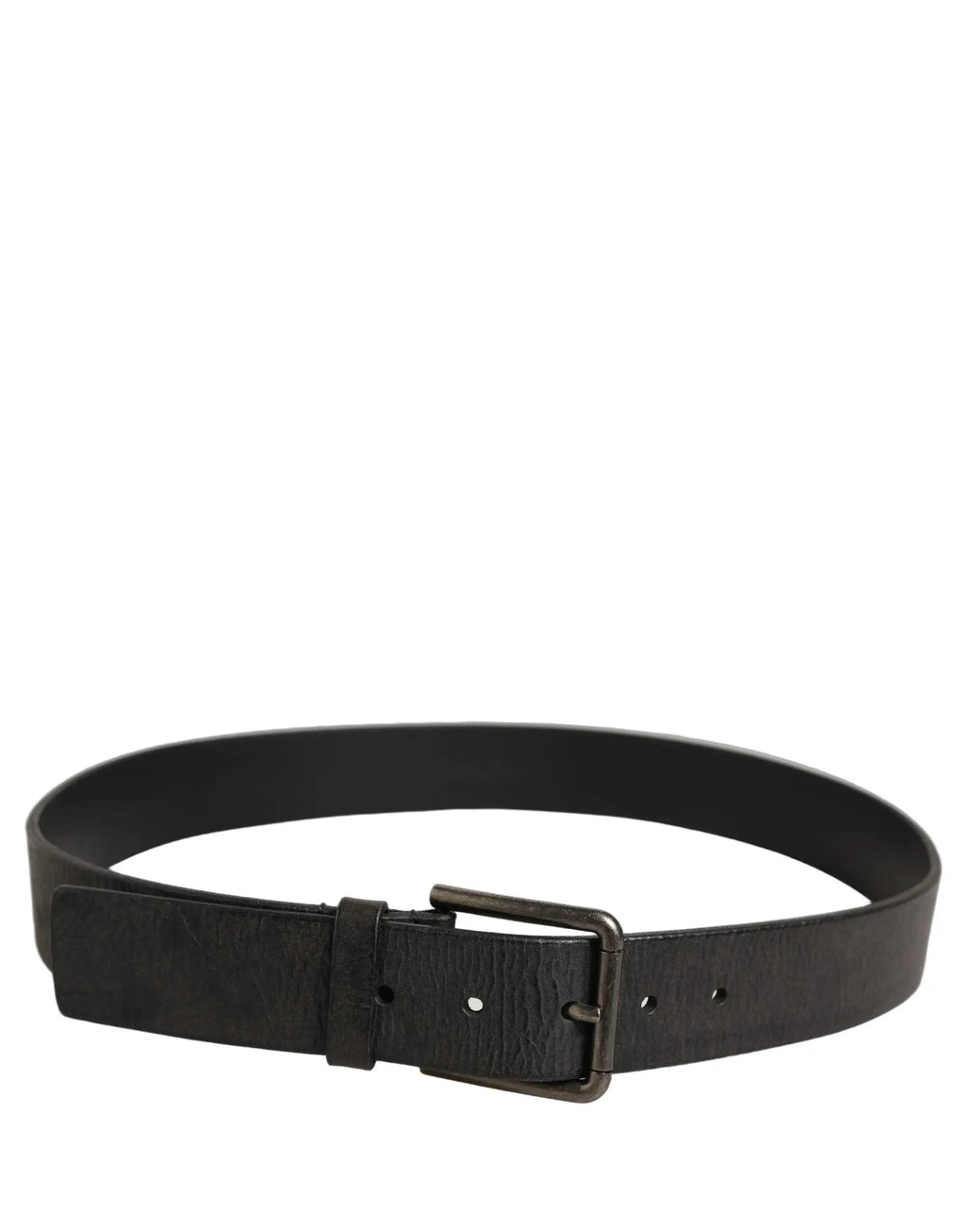 Dolce & Gabbana Black Leather Brushed Metal Buckle Men Belt