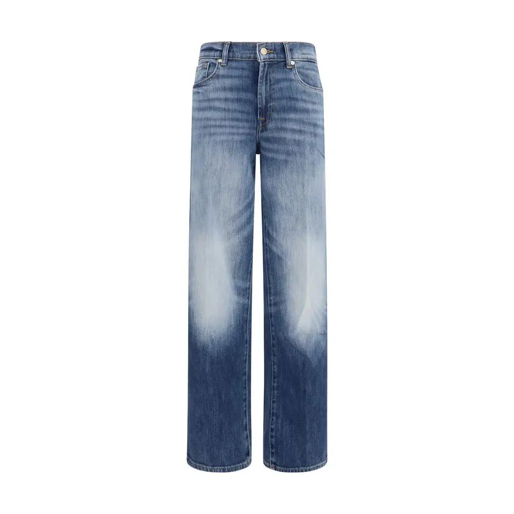 7FOR Blue Cotton Straight-Leg Jeans
