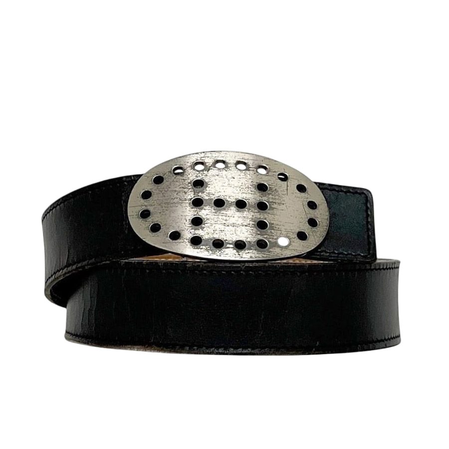 Hermes Belt Black Brown Evelyne Waist 94 30 Box Calf Togo Perforated Logo Buckle