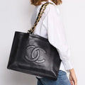 Authentic CHANEL Jumbo XL Shopping Tote Bag Timeless Classic Black Lambskin