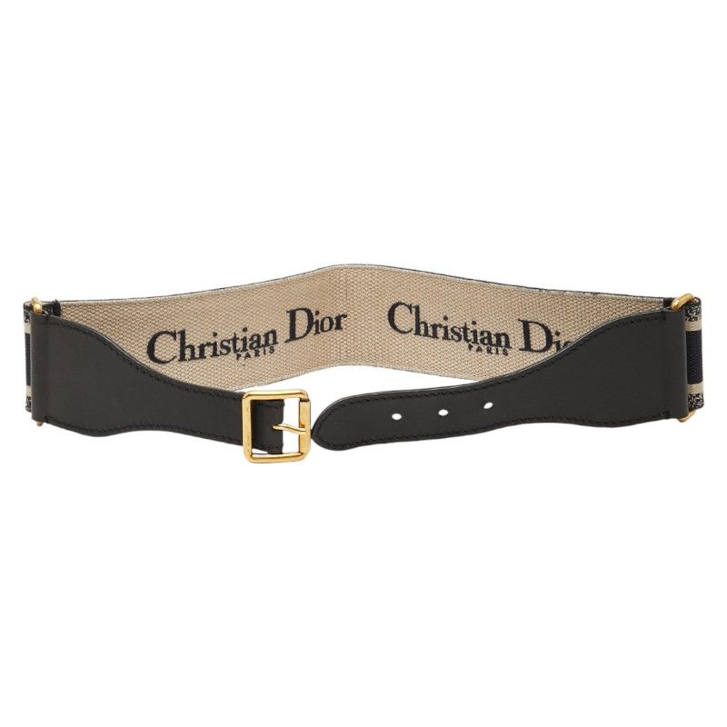 Dior Belt Size 75 Navy Beige Canvas Leather