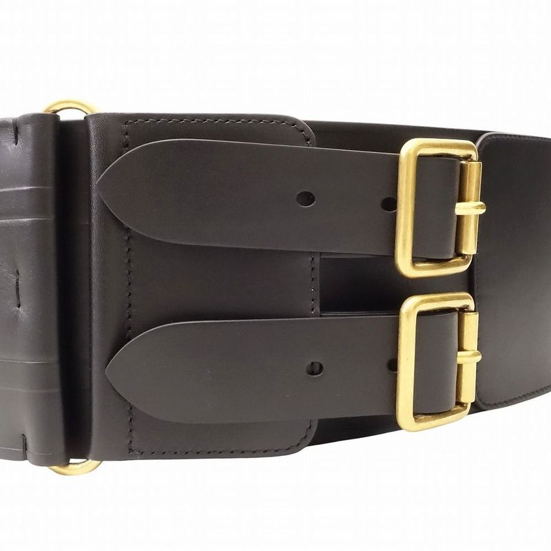 Christian Dior Logo Belt Corset Leather Double Waist Gold Hardware TNT