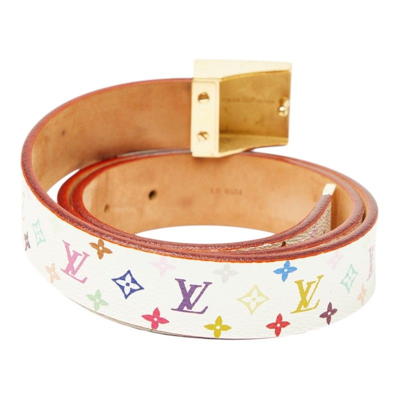 Louis Vuitton Monogram Multicolor Ceinture Carre 80 32 White Gold Leather Belt