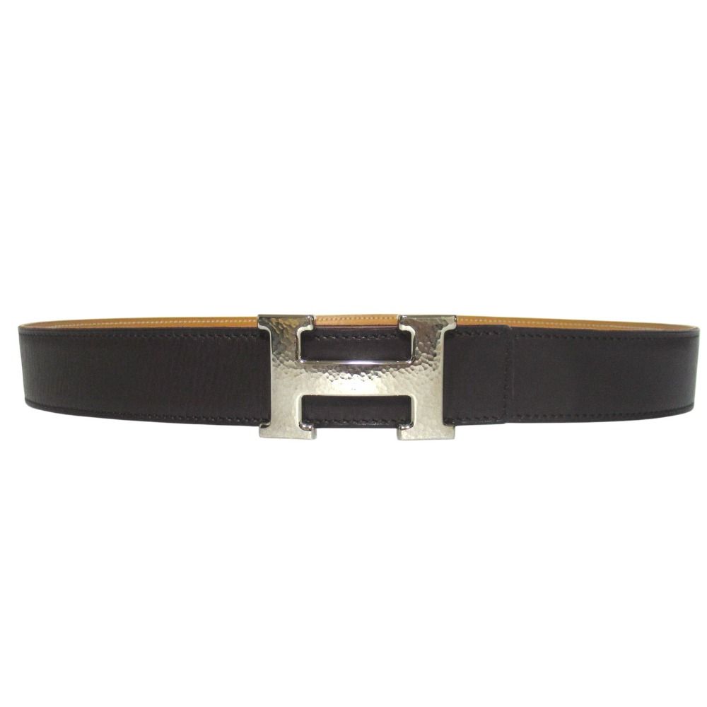 Hermes Constance Hmartelee Giboshi Reversible Belt 80 Brown Beige Silver