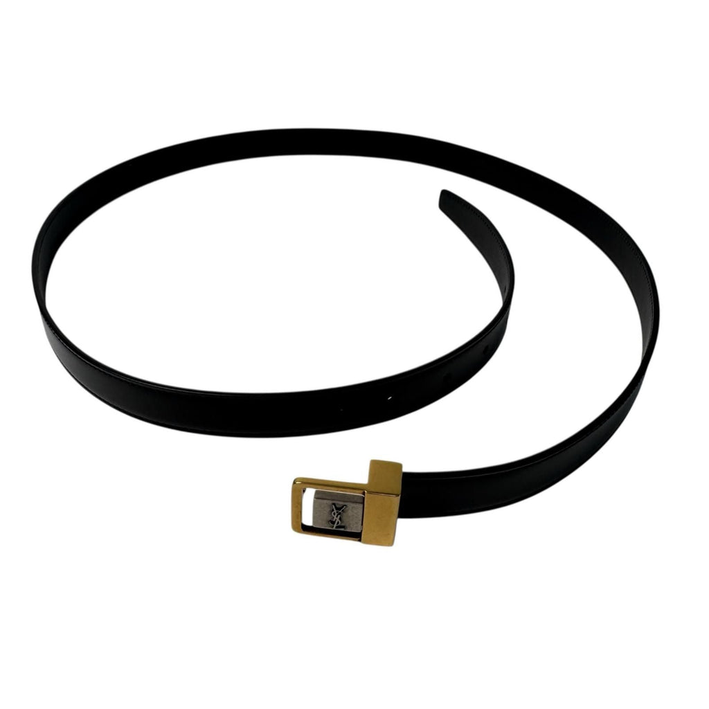 Saint Laurent YSL Yves Push Pin Buckle Belt 100 Shiny Leather