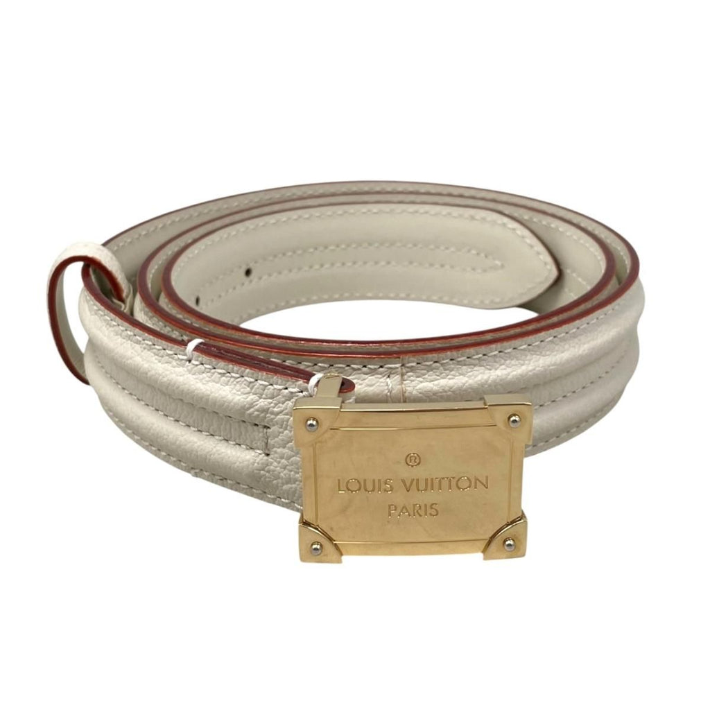 Louis Vuitton Belt Ceinture Pandora Leather Logo Buckle White Beige Gold