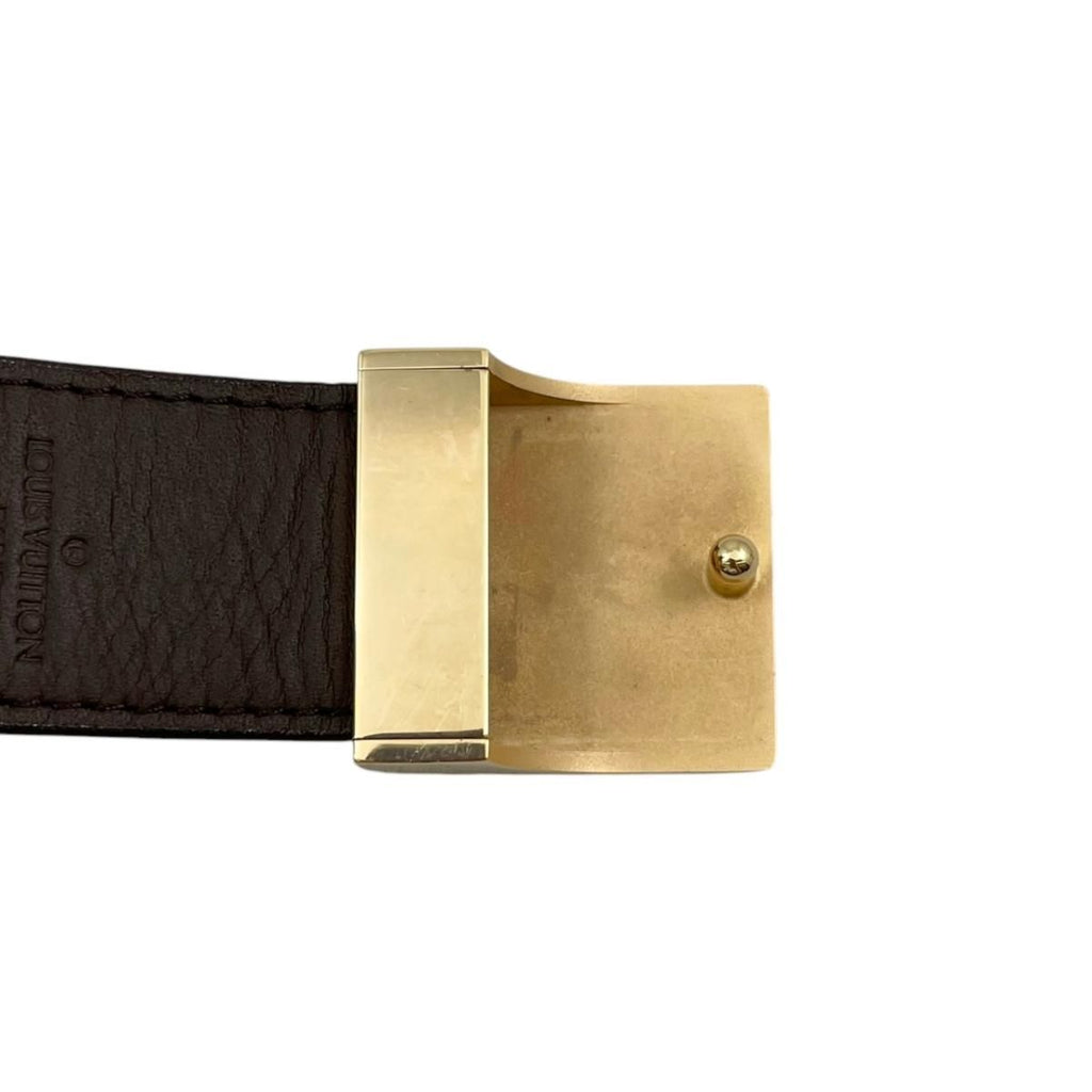 Louis Vuitton Belt Ceinture Carre Damier Ebene Logo Buckle Gold