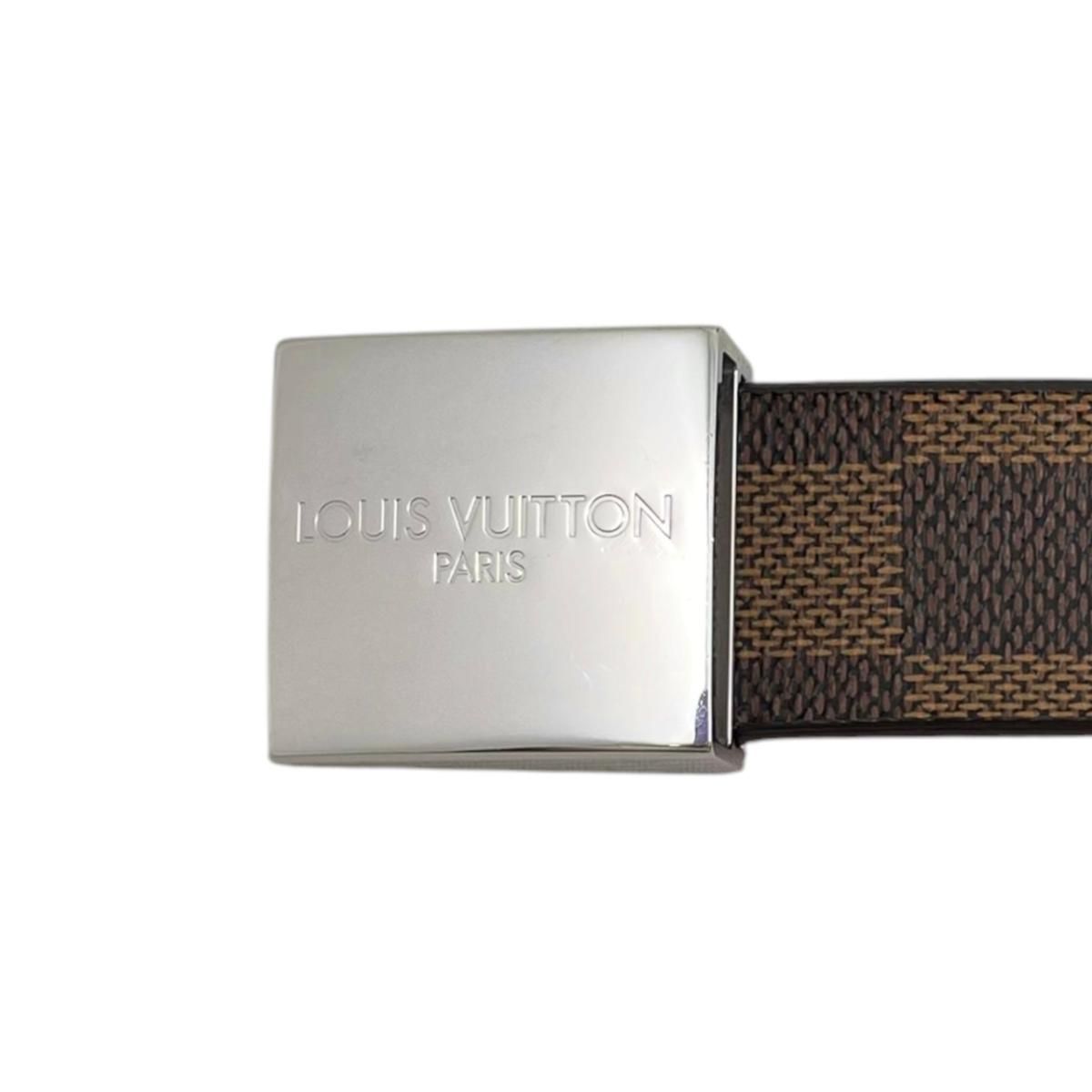 Louis Vuitton Belt Ceinture Carre Damier Ebene Logo Buckle Silver