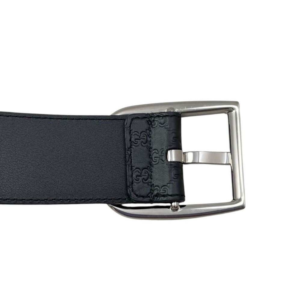 Gucci Belt Micro Guccissima Leather Logo Black Silver