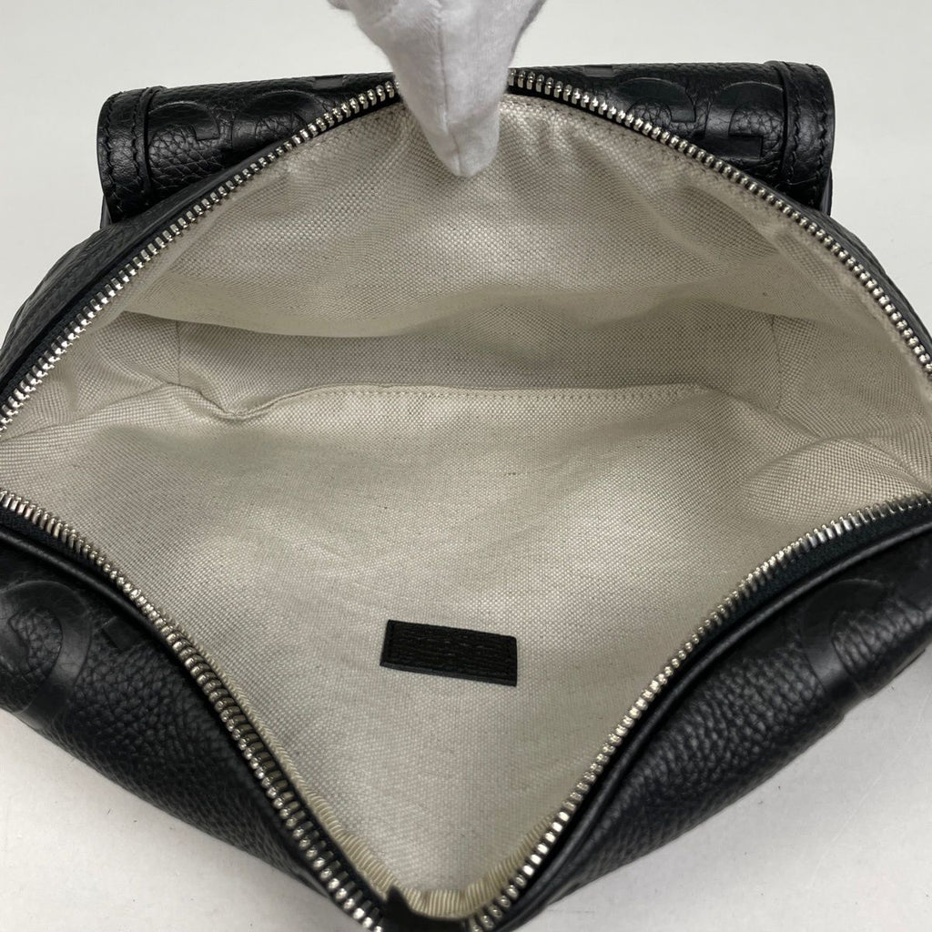 Gucci Jumbo GG Belt Bag Waist Pouch Pattern Leather Black