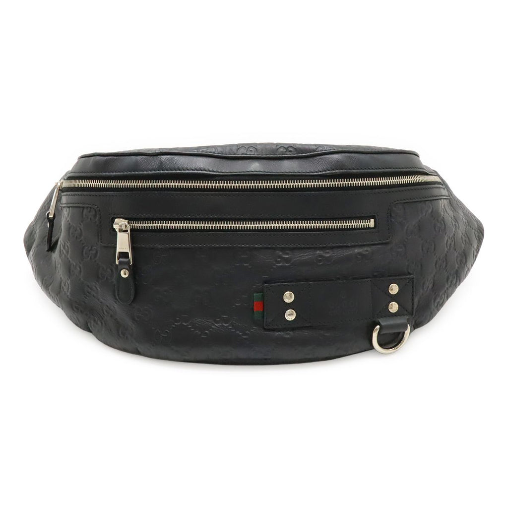 Gucci Guccissima Belt Bag Waist Pouch Hip Rubber Coating Leather Black Silver