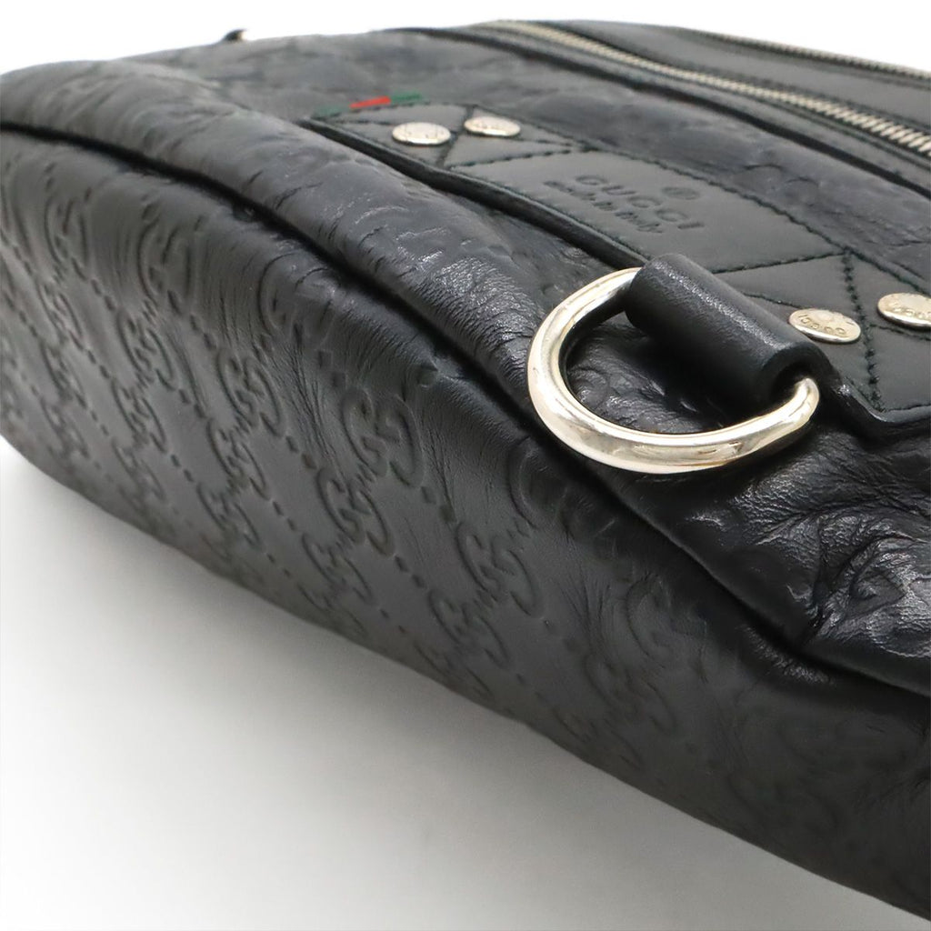 Gucci Guccissima Belt Bag Waist Pouch Hip Rubber Coating Leather Black Silver