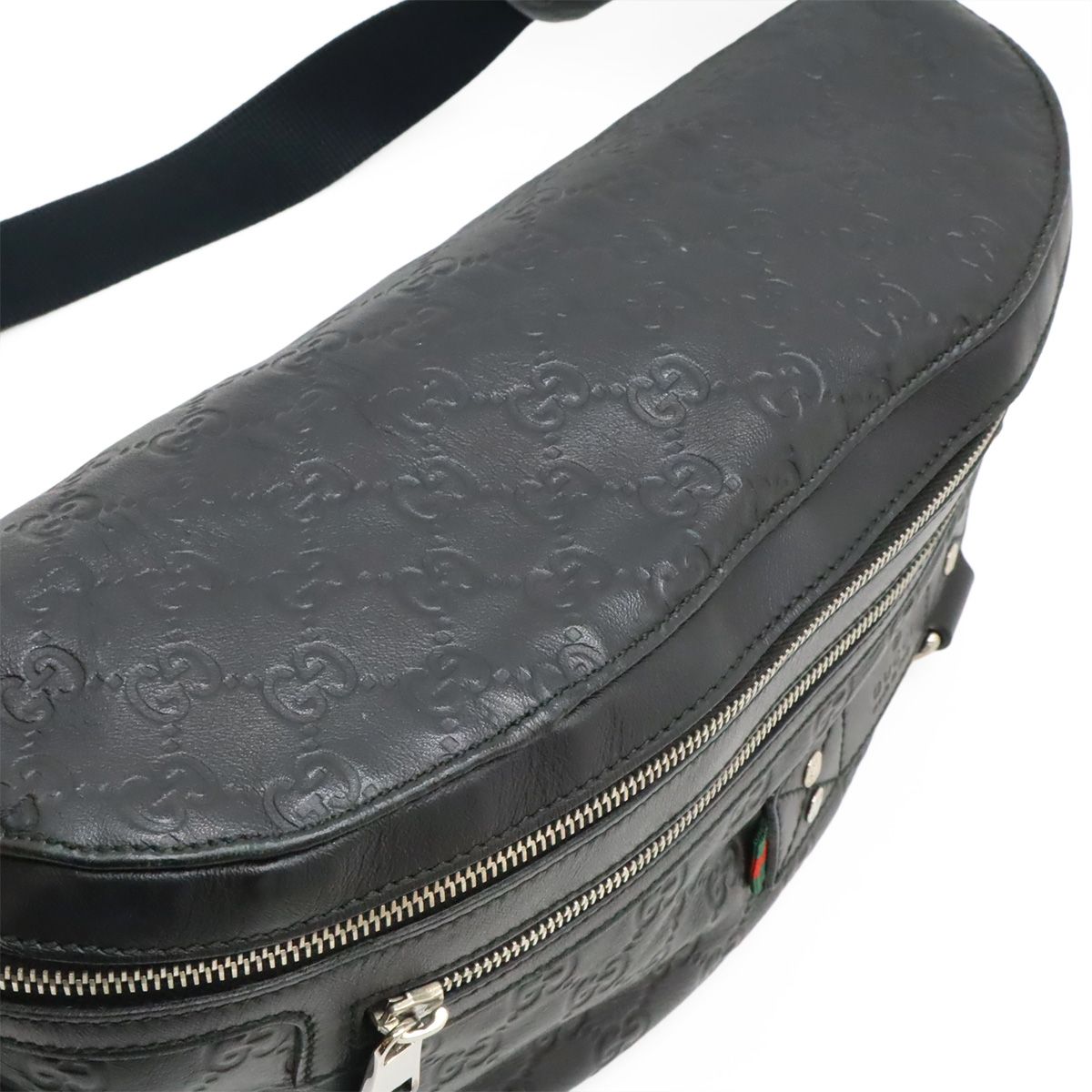 Gucci Guccissima Belt Bag Waist Pouch Hip Rubber Coating Leather Black Silver