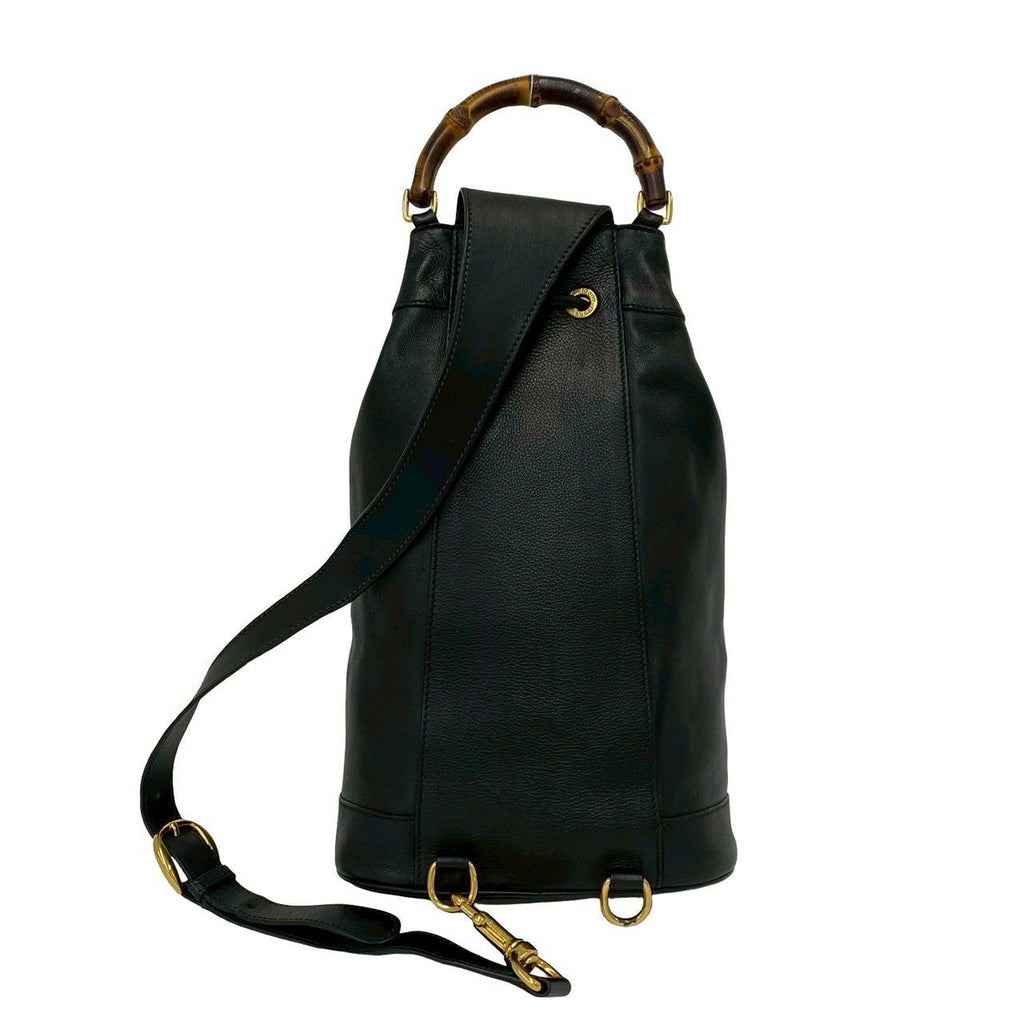 Gucci Vintage Bamb Leather Drawstring Belt Bag Black