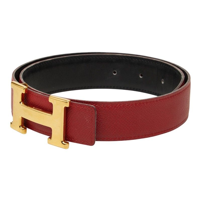 Hermes Constance Belt Buckle Reversible Vintage 65 Red Black Gold Leather