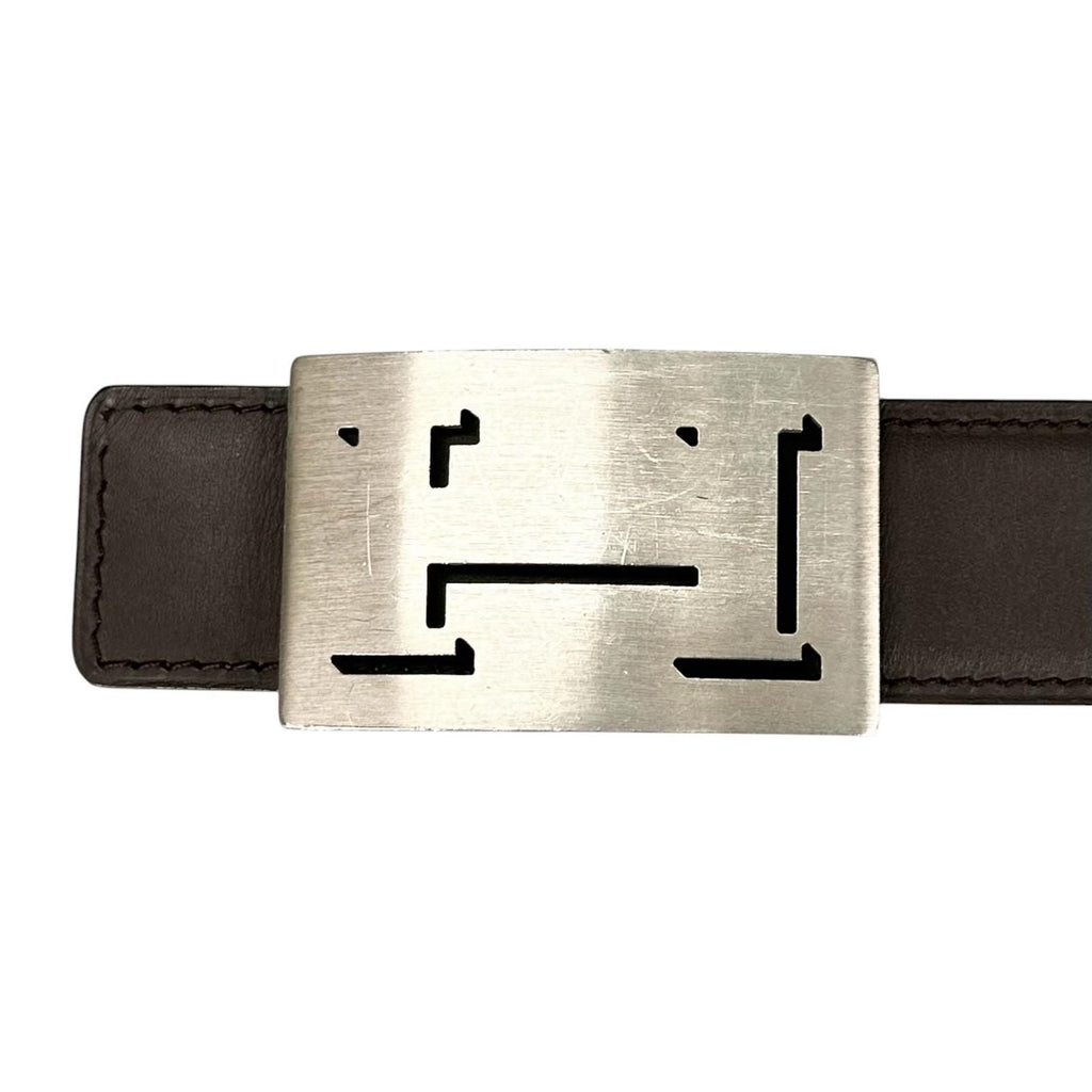 Hermes Belt Lucky Metal Leather Orange Dark Brown Silver