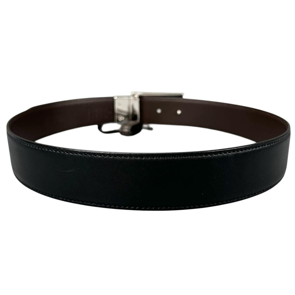 Gucci Square Leather Brown Black Belt Silver