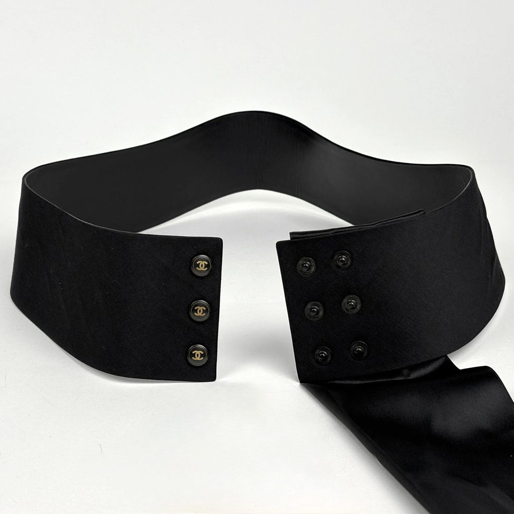 Chanel CC Logo Belt Ribbon Sash Fabric Leather Black