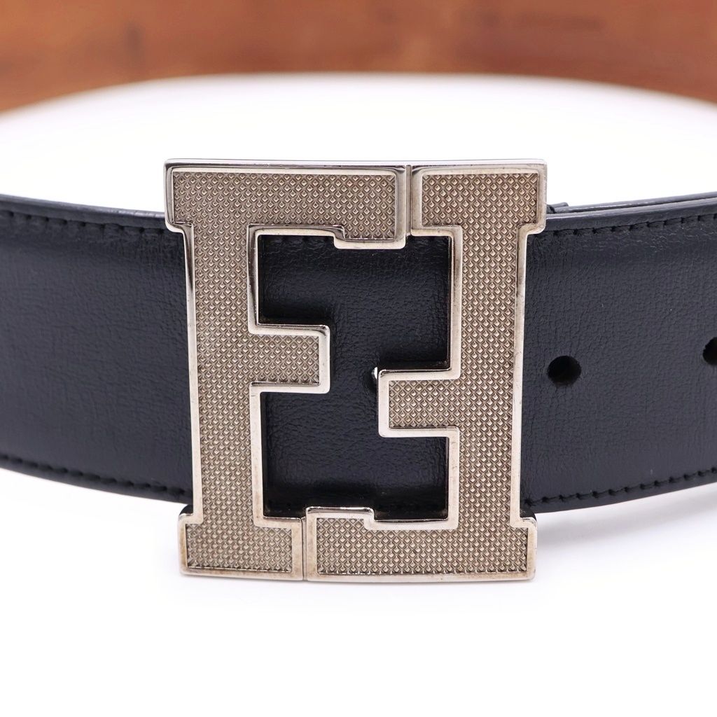 Fendi FF Big Logo Buckle Leather Belt Black
