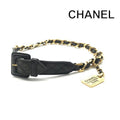 Chanel Logo Plate Gold Vintage Leather Chain Belt Black