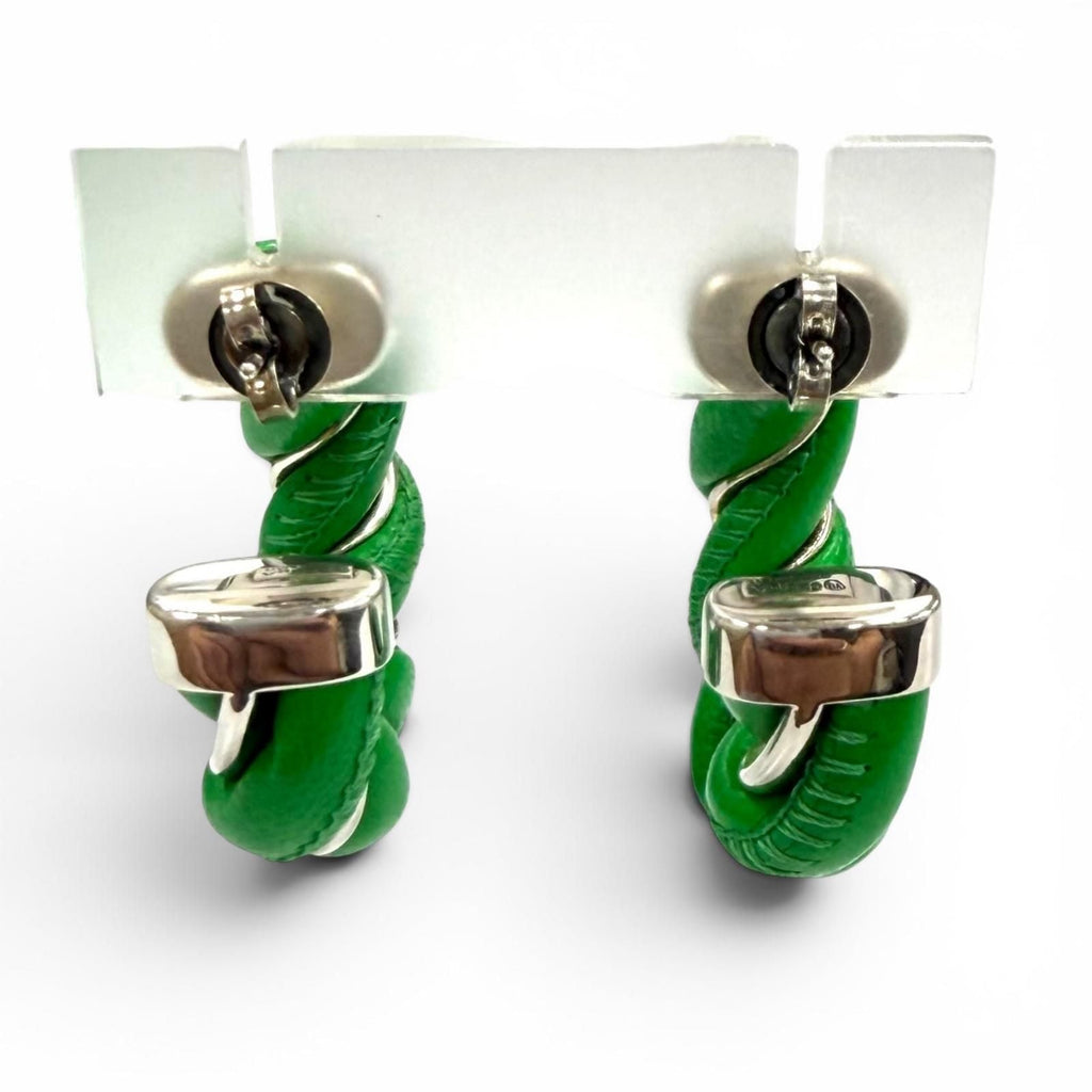Bottega Veneta 925 Leather Twist Earrings Green Silver
