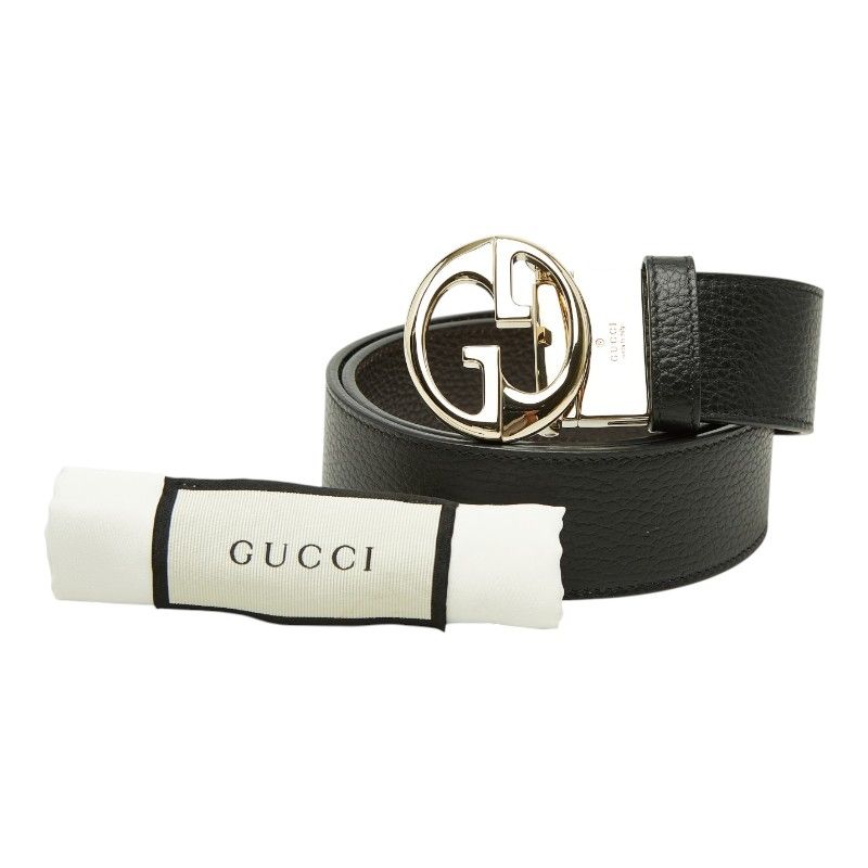 Gucci Interlocking Reversible Belt 75 30 Black Leather Metal