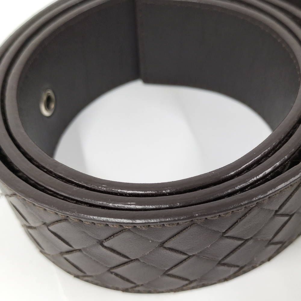 Bottega Veneta Intrecciato Belt Leather Dark Brown Silver