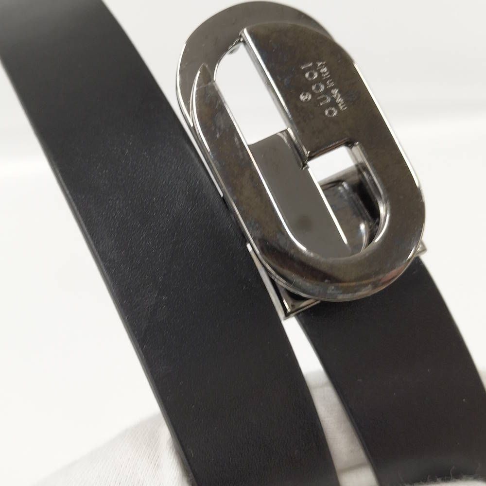 Gucci Belt Interlocking Leather Black Silver 70.28