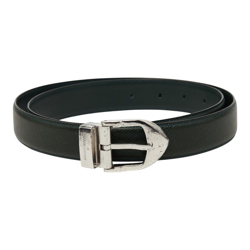 Louis Vuitton Taiga Ceinture Plain Belt Dark Green Silver Leather