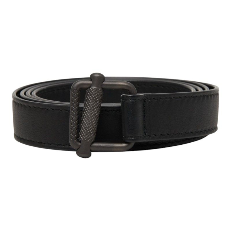 Bottega Veneta Lola Buckle Narrow Belt Black Leather