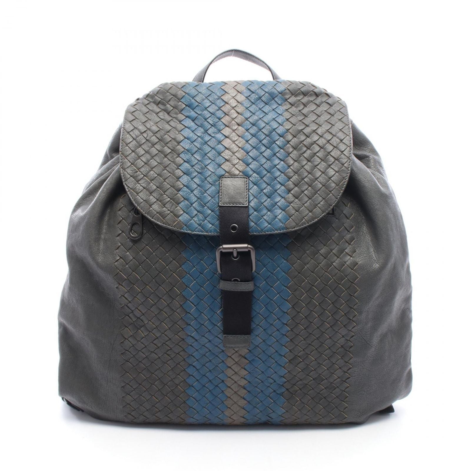 Bottega Veneta Backpack Intrecciato Gray Blue Leather