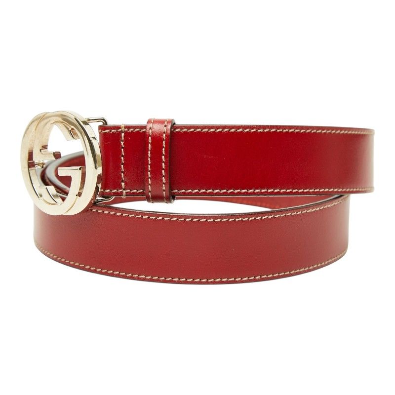 Gucci Interlocking Logo Buckle Belt Red Leather