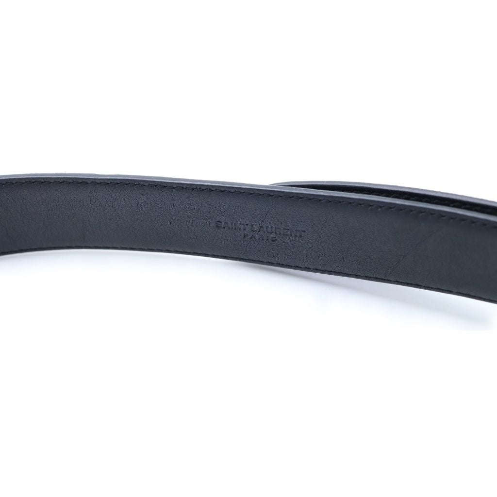 Saint Laurent Paris Circle Logo Buckle Leather Belt Gold Black 85