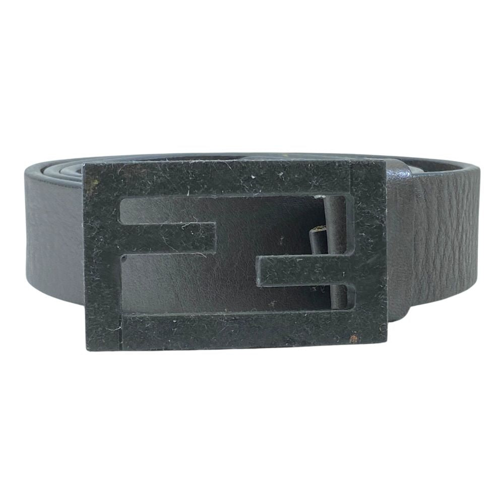 Fendi FF Logo Buckle Belt Leather Gray Practical