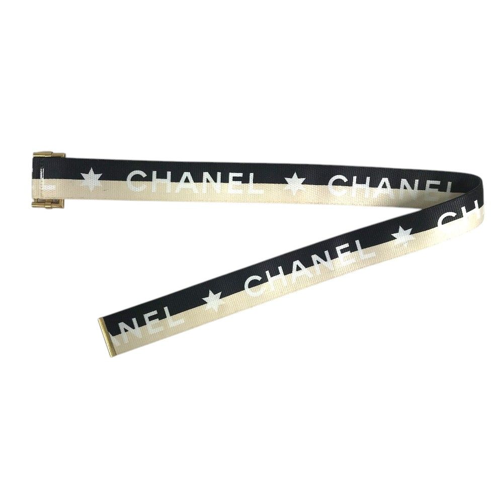 Chanel Belt CC Logo Canvas Leather Black