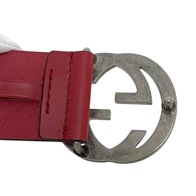 Gucci Belt Red Interlocking Waist 100 35 Leather Metal GG Logo Buckle