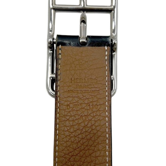 Hermes Belt Black Brown Cape Cod Waist 89 30 Box Calf Taurillon Clemence Leather