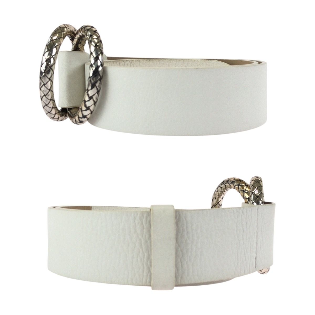 Bottega Veneta White Silver Leather 925 Sterling Belt