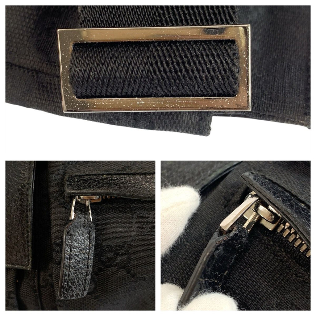 Gucci Black Silver GG Canvas Leather Belt Bag Waist Pouch