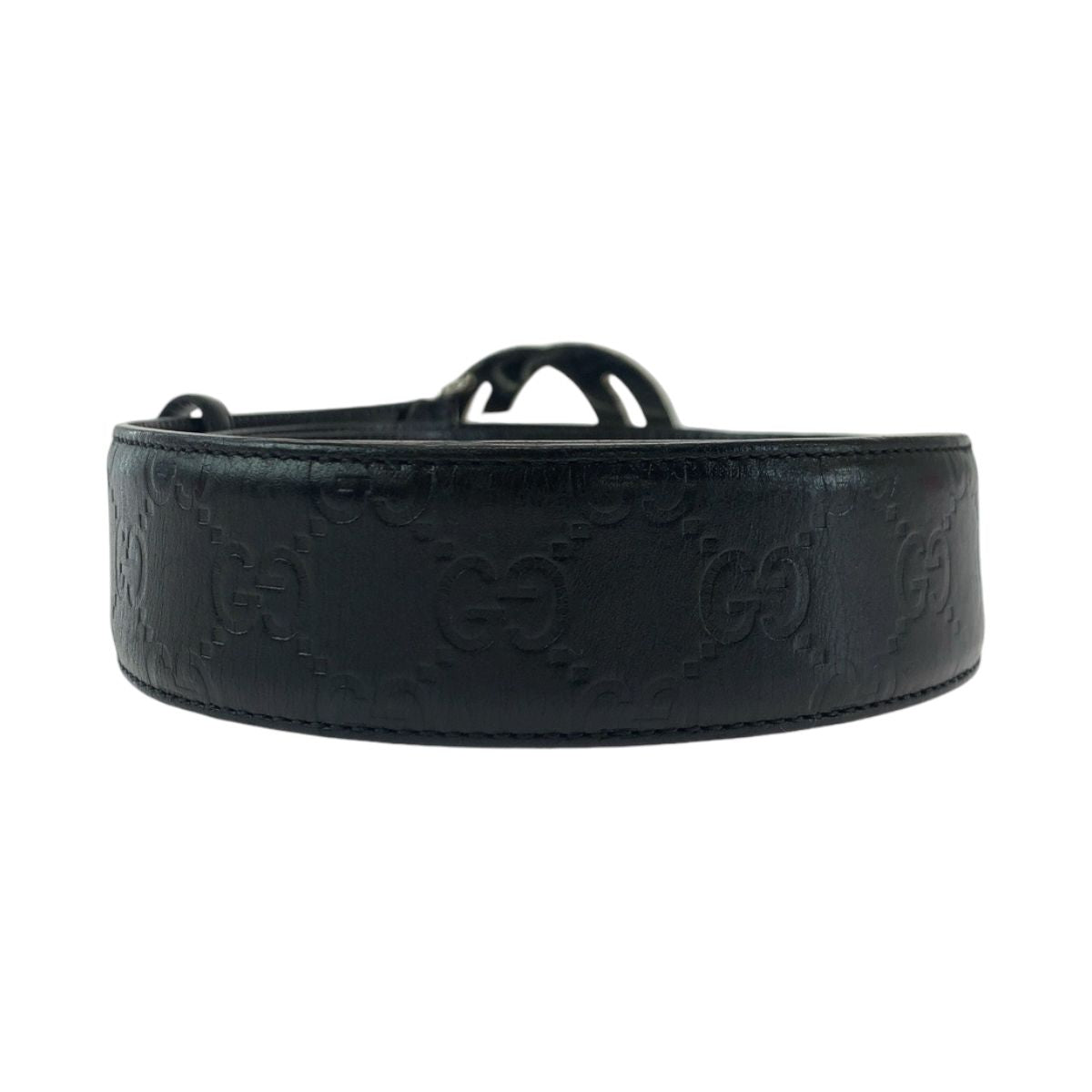 Gucci Guccissima Interlocking 85 Black Silver Leather Belt Buckle