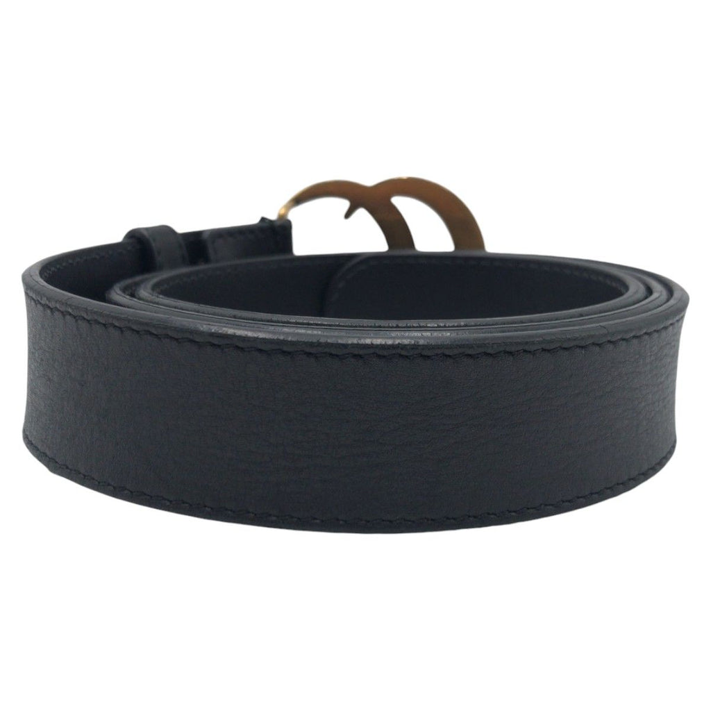 Gucci GG Marmont 80 32 Black Gold Leather Metal Belt Buckle