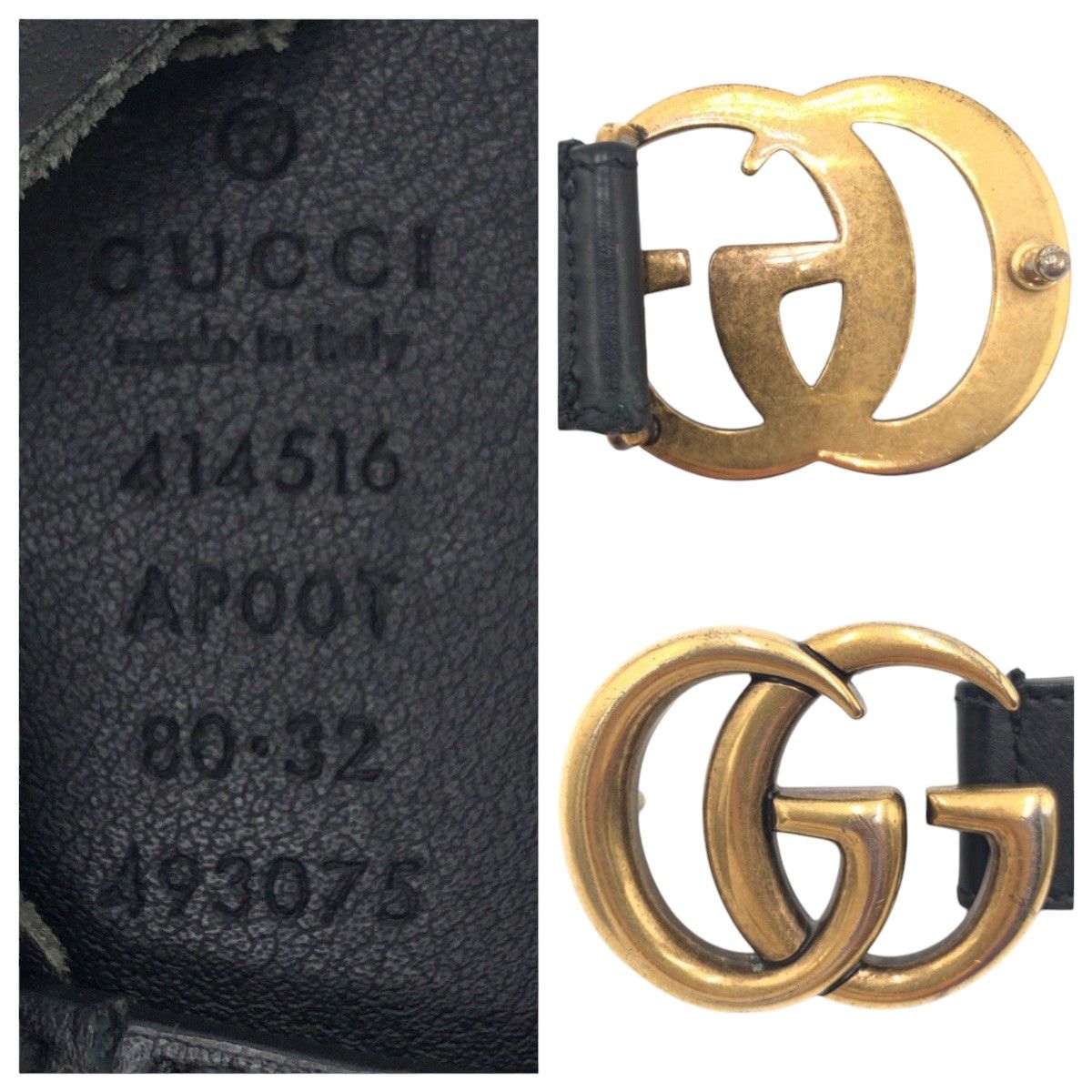 Gucci GG Marmont 80 32 Black Gold Leather Metal Belt Buckle