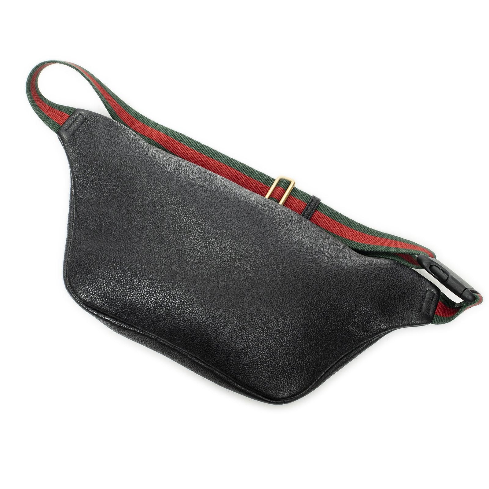 Gucci Web Logo Belt Bag Black Grain Calfskin Leather