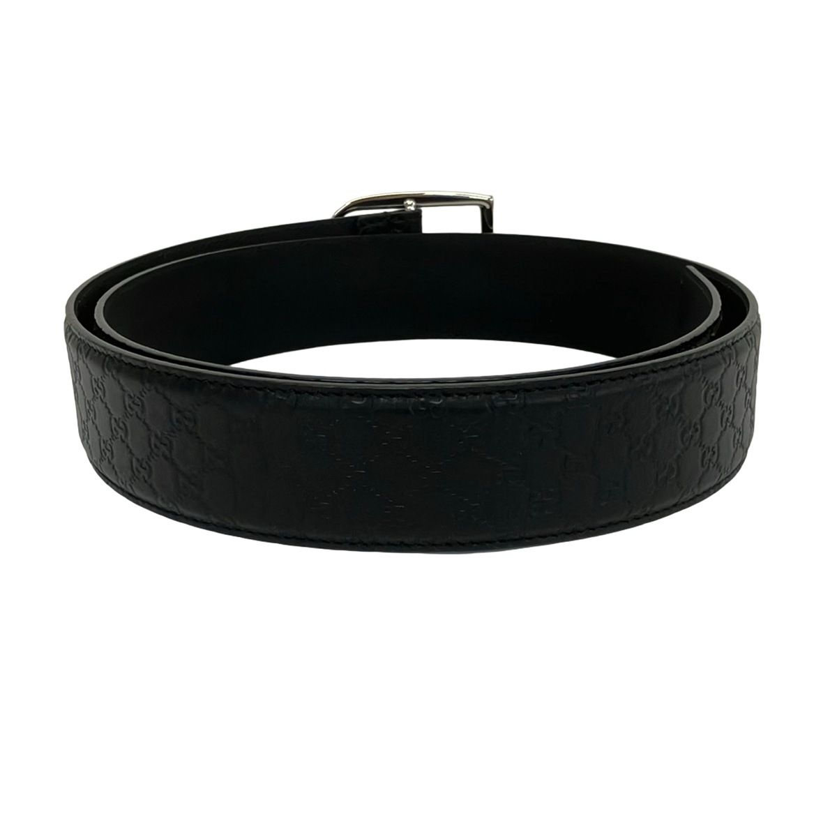 Gucci Belt 90 36 Black Silver Guccissima Line Leather
